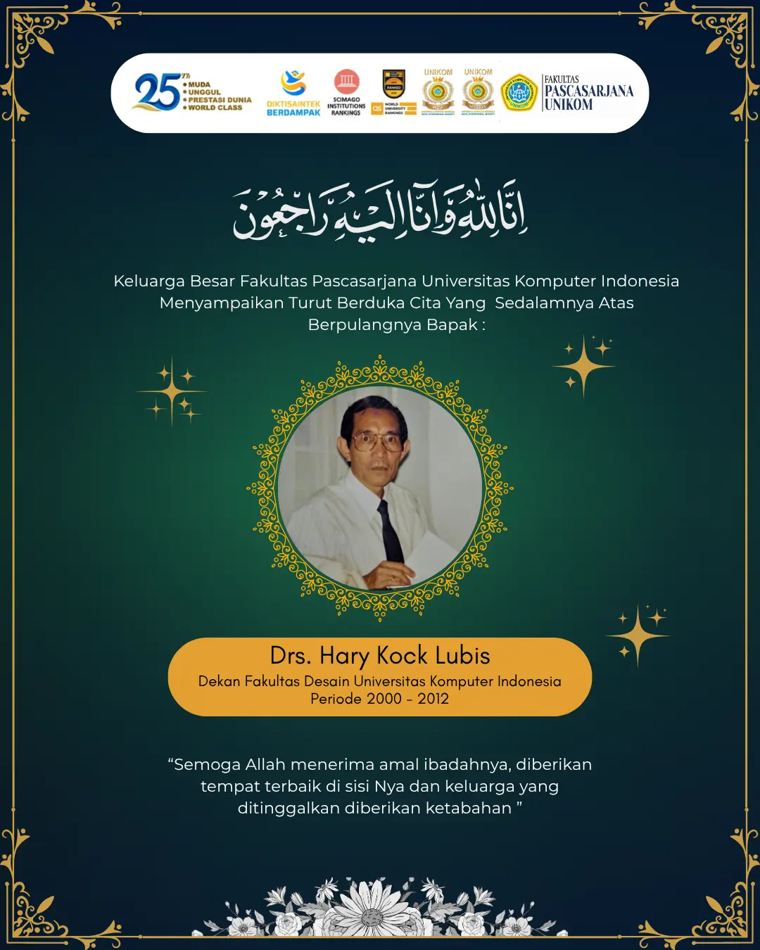 TURUT BERDUKA CITA ATAS BERPULANGNYA BAPAK DRS. HARY KOCK LUBIS